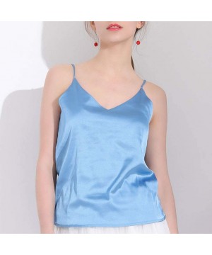 Tops Women Satin Pajamas Fashion Silk Sling Sexy Lingerie Underwear Sleepwear Tank Top - Blue - C7197LTKYEL