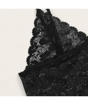 Sets Women's Bralette Panty Pajama Set Sexy Lace Trim Underwear Lingerie Cami Two Piece Short Nightwear PJs - Black B - CG192...