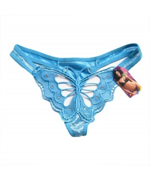 Panties Women Sexy Panties Hollow Big Butterfly Rhinestone Transparent Thong G-Strings & Thongs - Blue - C418RIA46CU