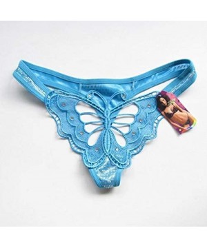 Panties Women Sexy Panties Hollow Big Butterfly Rhinestone Transparent Thong G-Strings & Thongs - Blue - C418RIA46CU