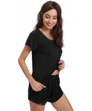 Sets Womens Pajama Shorts Set Soft Pjs Scoop Neck Sleepwear - Black - CQ18G6A8OL9