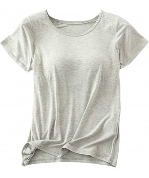 Tops Women's Modal Built-in Bra Padded Active Camisole Short Sleeves Pajama Casual Tops T-Shirt - Grey - C8195N6KRAK