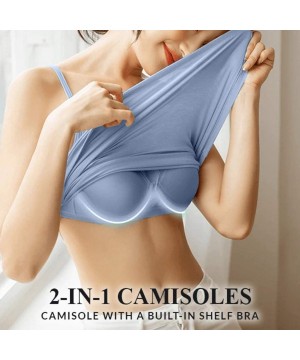 Camisoles & Tanks Women's Cotton Camisole Tops with Built in Bra Neck Vest Padded Slim Fit Tank Tops Underwear 2 in 1 Vest - ...