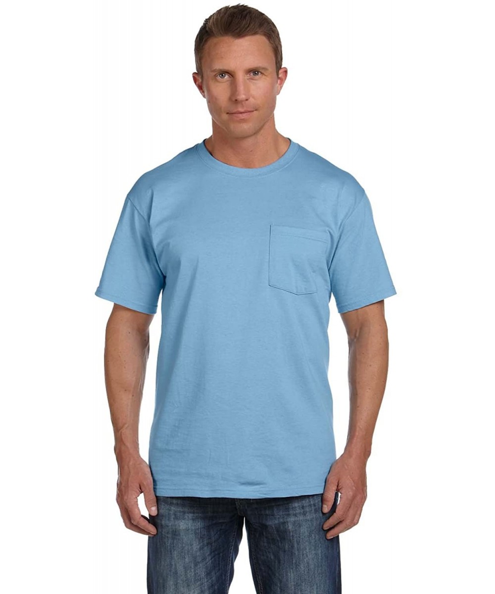 Undershirts mens 5 oz. 100% Heavy Cotton HD Pocket T-Shirt(3931P)-LIGHT BLUE-L-4PK - CB12F5LJDFX