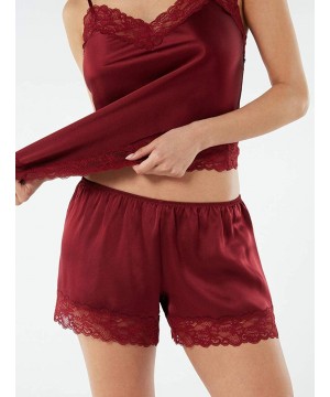 Bottoms Womens Silk and Lace Shorts - Red - 9974 - Ruby Red - CJ1976QA0KK