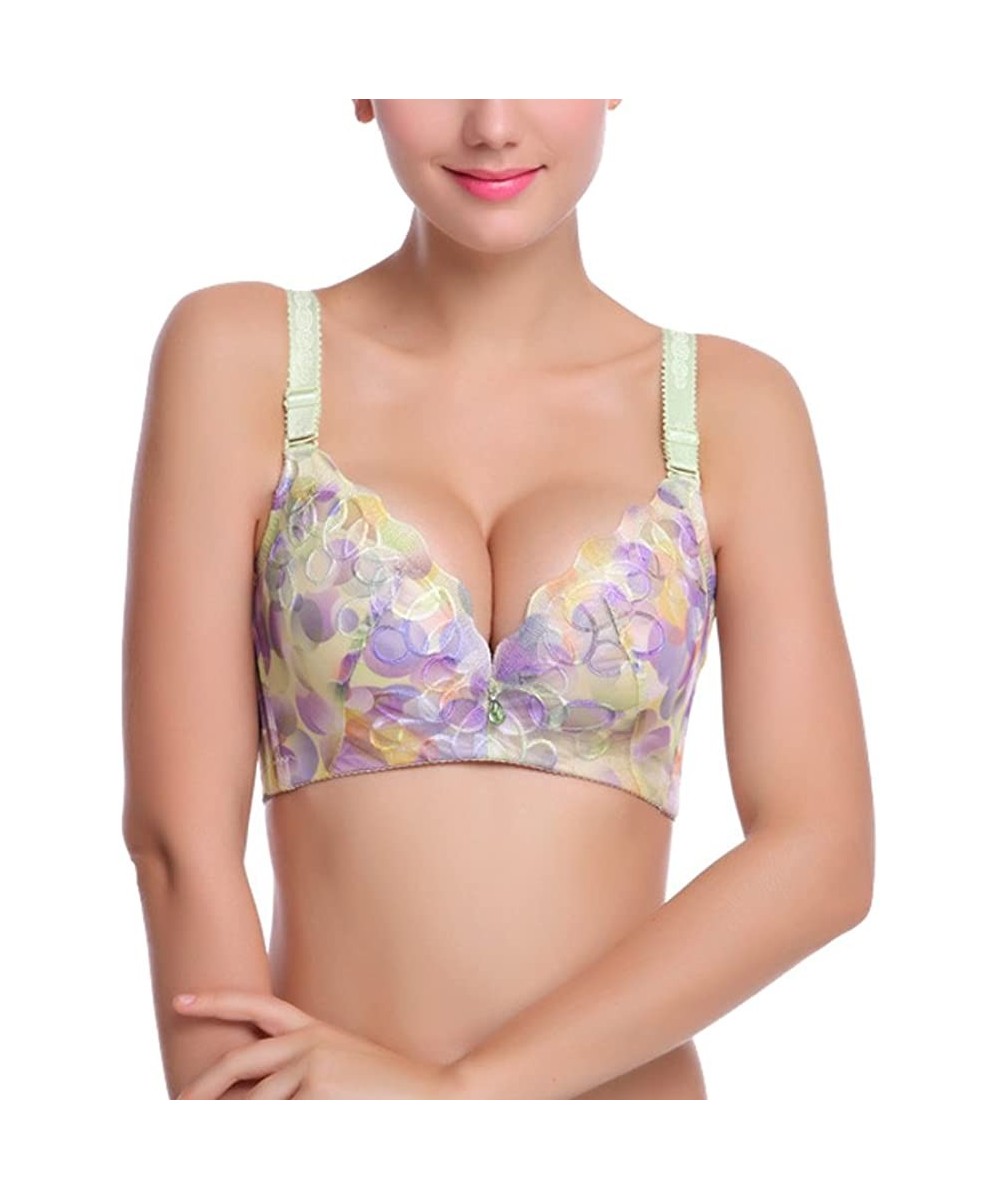 Bras Ladies Deep V Gathered Embroidery Adjustable Bra Beauty Pushup Bra - Fruit Green - C111TLU9JBX