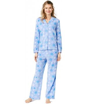 Sets Club Fleece Button Up Pajama Set - Blue Snowflake - CJ198HUQGLQ