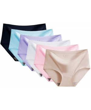 Panties 6 Pack Women's Seamless Invisible Panties Mid-Rise Underwear No Show Laser Cut Hipster Brief - Assorted Colors - CK18...