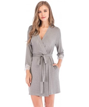 Robes Womens Kimono Robes Cotton Lightweight Robe Short Knit Bathrobe Soft Sleepwear Ladies Loungwear - Grey - CZ198G7480W