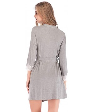 Robes Womens Kimono Robes Cotton Lightweight Robe Short Knit Bathrobe Soft Sleepwear Ladies Loungwear - Grey - CZ198G7480W