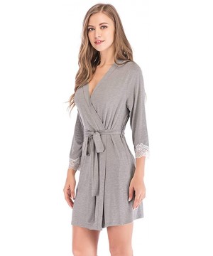 Robes Womens Kimono Robes Cotton Lightweight Robe Short Knit Bathrobe Soft Sleepwear Ladies Loungwear - Grey - CZ198G7480W