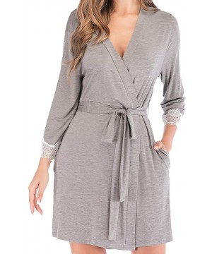 Robes Womens Kimono Robes Cotton Lightweight Robe Short Knit Bathrobe Soft Sleepwear Ladies Loungwear - Grey - CZ198G7480W