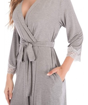 Robes Womens Kimono Robes Cotton Lightweight Robe Short Knit Bathrobe Soft Sleepwear Ladies Loungwear - Grey - CZ198G7480W