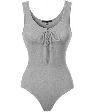 Shapewear Women's Sleeveless Lace Up Rib Knit Sexy Leotard Bodysuit - Heather Grey - CQ190E5OW8S