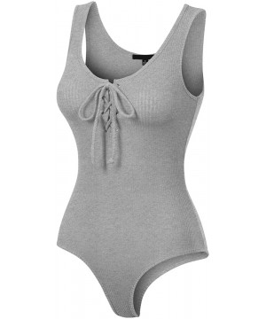 Shapewear Women's Sleeveless Lace Up Rib Knit Sexy Leotard Bodysuit - Heather Grey - CQ190E5OW8S