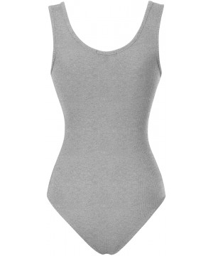 Shapewear Women's Sleeveless Lace Up Rib Knit Sexy Leotard Bodysuit - Heather Grey - CQ190E5OW8S