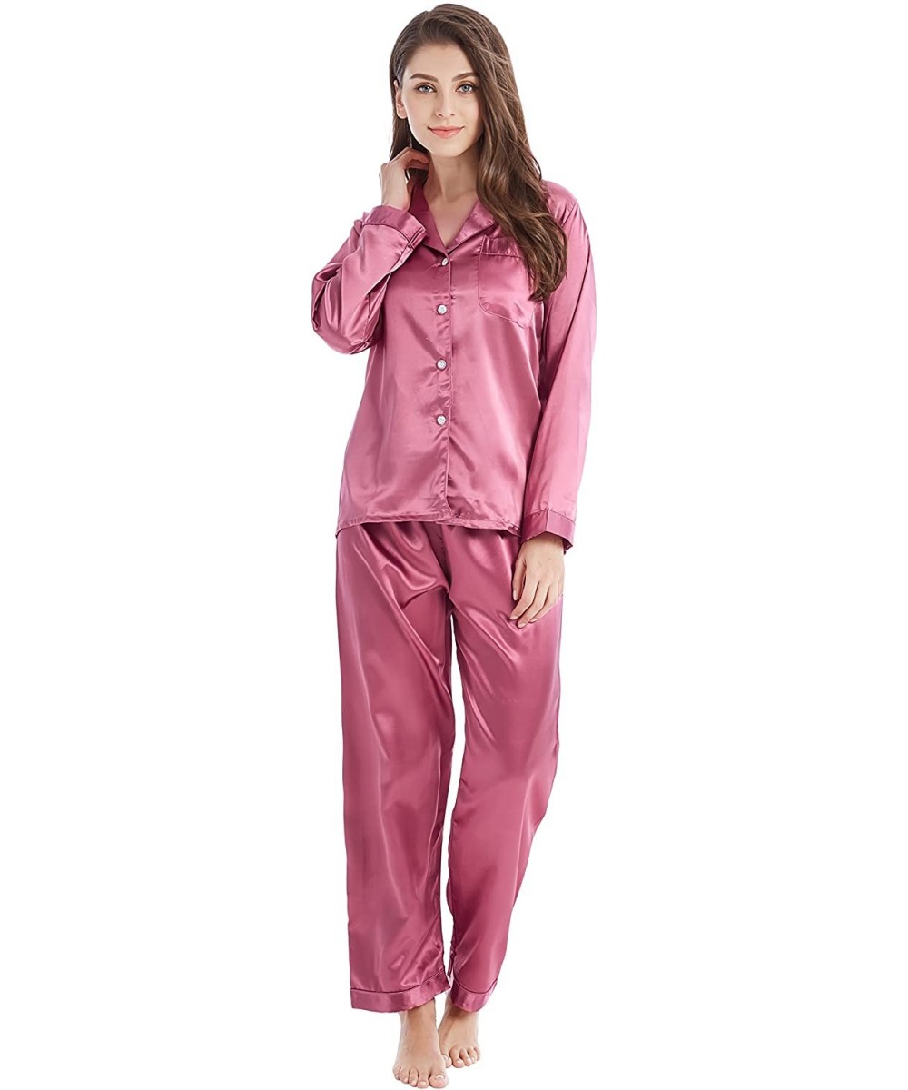 Sets Women's Classic Satin Pajama Set Sleepwear Loungewear - Light Burgundy - CD11ZITFVYF