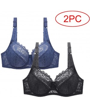 Camisoles & Tanks Women Lace Bra 2PC Comfortable Gathered Breathable Sexy Hollow Flower Underwire Adjustable Lingerie Brassie...