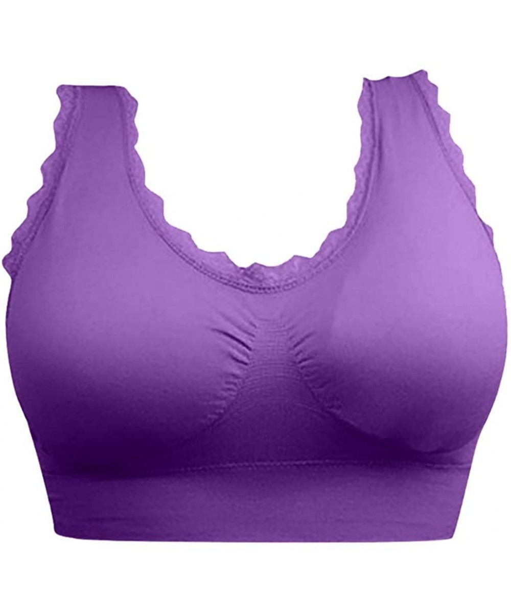 Nightgowns & Sleepshirts Sports Bras Padded Seamless High Impact Support for Yoga Workout Fitness - Purple - C1195HSUESW