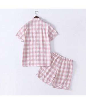 Sets Soft Plaid Pajamas for Women Cotton Button Down Pajama Set 2 Piece Shorts Pants Shirt - A pink - C818T0DDQO3