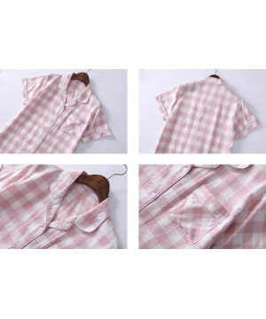 Sets Soft Plaid Pajamas for Women Cotton Button Down Pajama Set 2 Piece Shorts Pants Shirt - A pink - C818T0DDQO3