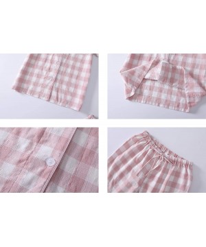 Sets Soft Plaid Pajamas for Women Cotton Button Down Pajama Set 2 Piece Shorts Pants Shirt - A pink - C818T0DDQO3