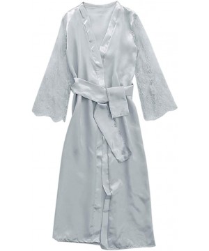 Robes Women Short Silk Kimono Robe Lace Trim Satin Sleepwear Bridesmaids with Briefs - Gray 3 - C318WL4R87N