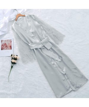 Robes Women Short Silk Kimono Robe Lace Trim Satin Sleepwear Bridesmaids with Briefs - Gray 3 - C318WL4R87N