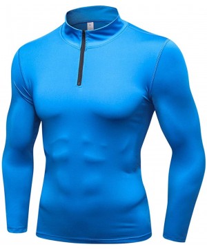 Thermal Underwear Men's Thermal Underwear Fleece Lined Midweight Baselayer Layered Shirt 1/4 Zip Neck Top - B9004 Blue - CB18...