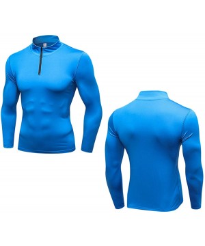 Thermal Underwear Men's Thermal Underwear Fleece Lined Midweight Baselayer Layered Shirt 1/4 Zip Neck Top - B9004 Blue - CB18...