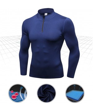 Thermal Underwear Men's Thermal Underwear Fleece Lined Midweight Baselayer Layered Shirt 1/4 Zip Neck Top - B9004 Blue - CB18...