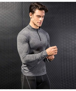 Thermal Underwear Men's Thermal Underwear Fleece Lined Midweight Baselayer Layered Shirt 1/4 Zip Neck Top - B9004 Blue - CB18...