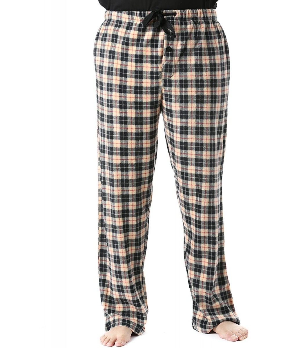 Sleep Bottoms Microfleece Men's Plaid Pajama Pants with Pockets - Tan- Black & Red Plaid - CK17Z2C4LUK