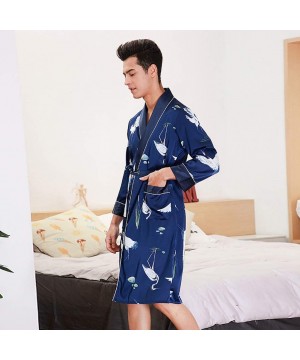 Robes Mens Bathrobe/Long Sleeve Thin Section V-Neck Kimono Pajamas Lightweight Lapel Belt Robes-Navy-XL - Navy - CO193E2CL4W