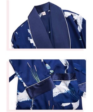 Robes Mens Bathrobe/Long Sleeve Thin Section V-Neck Kimono Pajamas Lightweight Lapel Belt Robes-Navy-XL - Navy - CO193E2CL4W