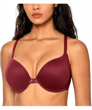 Bras Women's Lace Racerback Push Up Front Closure Bra Tshirt Plunge Underwired - Dark Red - CT18M70Q2SW