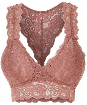 Bras Women Ladies Fashion Stretchy Floral Lace Hollow Out Bralette Bra Everyday Bras - Dark Pink - CC1987247A5