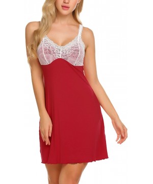 Nightgowns & Sleepshirts Sexy Lingerie Sleeveless lace Nightgown Adjustable O Neck Full Camisole Slip Dress - A_red_5753 - C9...