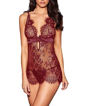 Baby Dolls & Chemises Women Sexy Lingerie Black Eyelash Lace Chemise Babydoll Nightwear - CM1934OZTSC