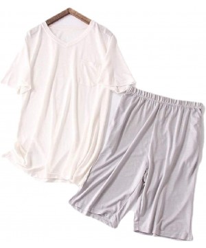 Sleep Sets Men's Summer Short-Sleeve Cotton Lounge Sleepwears Shorts-&-Shirt Striped Pajama Sets - 4 - C419DEXWHT0