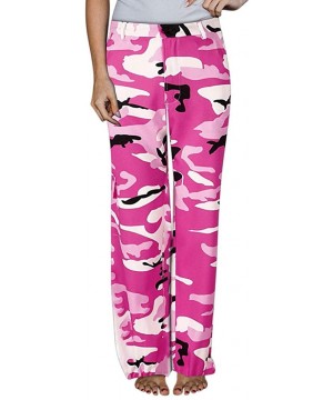 Bottoms Women High Waist Camouflage Print Wide Leg Pants Drawstring Lounge Palazzo Pants - Hot Pink - C418WRAI3C7