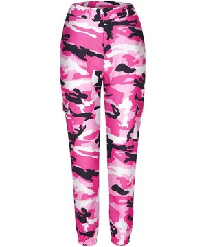 Bottoms Women High Waist Camouflage Print Wide Leg Pants Drawstring Lounge Palazzo Pants - Hot Pink - C418WRAI3C7