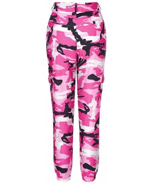 Bottoms Women High Waist Camouflage Print Wide Leg Pants Drawstring Lounge Palazzo Pants - Hot Pink - C418WRAI3C7