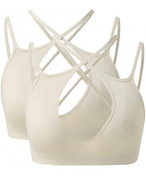 Bras Women's Versatility Strappy Bras Seamless One-Piece High Elastic Bralettes Unpadded Wireless Bras - Beige 2pk - CL18AI4X4QT