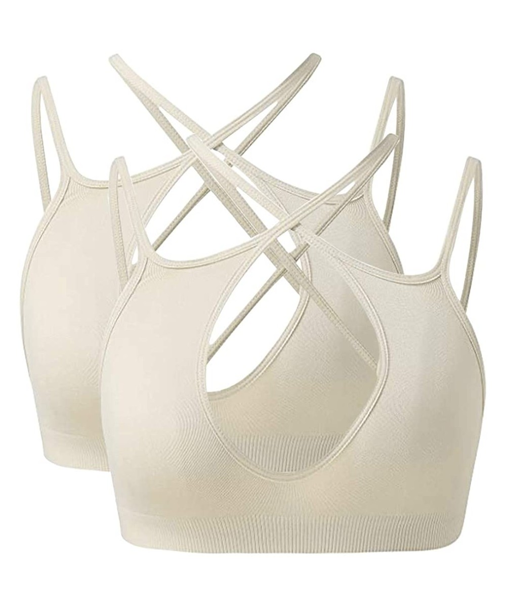 Bras Women's Versatility Strappy Bras Seamless One-Piece High Elastic Bralettes Unpadded Wireless Bras - Beige 2pk - CL18AI4X4QT