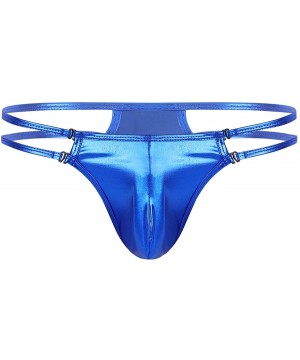 Briefs Mens Shiny Metallic Low Rise Bulge Pouch G-String Thongs Bikini Briefs Underwear - Blue - CN18TL33GIK