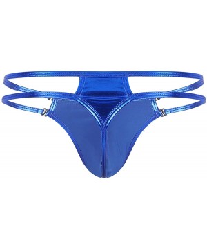 Briefs Mens Shiny Metallic Low Rise Bulge Pouch G-String Thongs Bikini Briefs Underwear - Blue - CN18TL33GIK