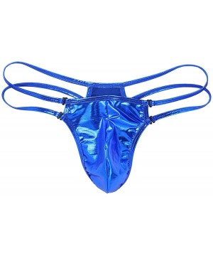 Briefs Mens Shiny Metallic Low Rise Bulge Pouch G-String Thongs Bikini Briefs Underwear - Blue - CN18TL33GIK