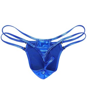 Briefs Mens Shiny Metallic Low Rise Bulge Pouch G-String Thongs Bikini Briefs Underwear - Blue - CN18TL33GIK