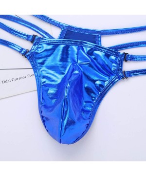 Briefs Mens Shiny Metallic Low Rise Bulge Pouch G-String Thongs Bikini Briefs Underwear - Blue - CN18TL33GIK